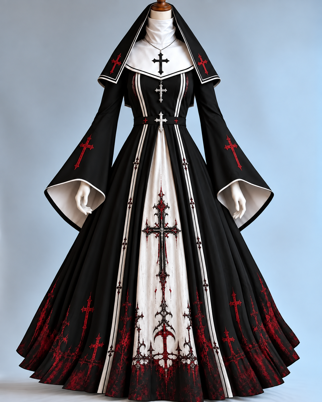 Halloween-themed cross print Nun-themed fancy-dress costume6178