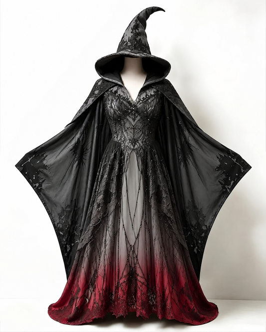 Women's Halloween-Themed Gothic Spiderweb Embroidered Witch Dress