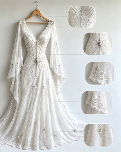 Women's Halloween-themed White witch bride costume Dress  9847
