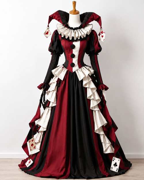 Halloween-Themed Contrast Color Irregular Ruffle Patchwork Dress  9340