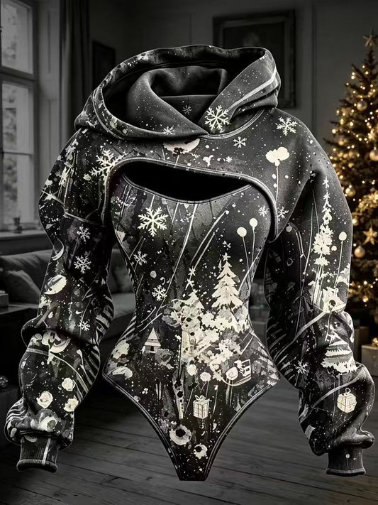 Women's Christmas Snowflake Hoodie Two-Piece Set