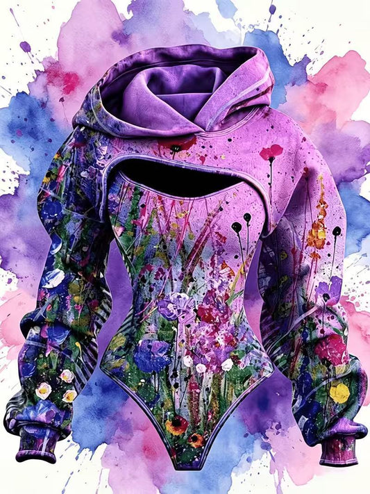 Women's Watercolor Floral Hoodie Two-Piece Set