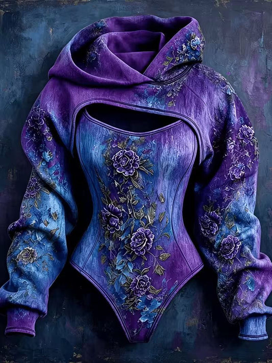 Women's Gothic Rose Hoodie Two-Piece Set