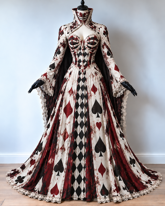 Women's Halloween-Themed Embroidered High-Neck Cape Dress (with Masks)2761