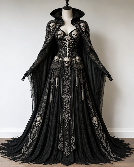 Halloween-Themed Embroidery Irregular Lace Patchwork Dress  2923