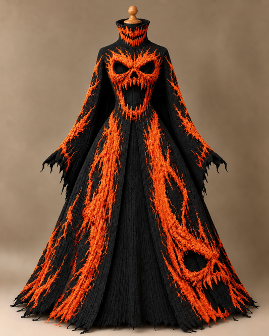 Women's Halloween-Themed Embroidered High-Neck Cape Dress (with Masks)2832