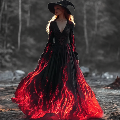 Halloween Witch You Couldn't Burn Flame Celtic Flowy Maxi Dress 368f