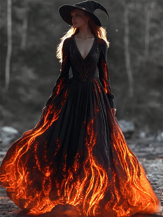 Halloween Witch You Couldn't Burn Flame Celtic Flowy Maxi Dress 368f