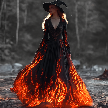 Halloween Witch You Couldn't Burn Flame Celtic Flowy Maxi Dress 368f