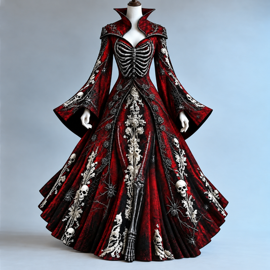Women's Halloween-themed elegant slim-fit wide-sleeved witch stand-collar dress5495
