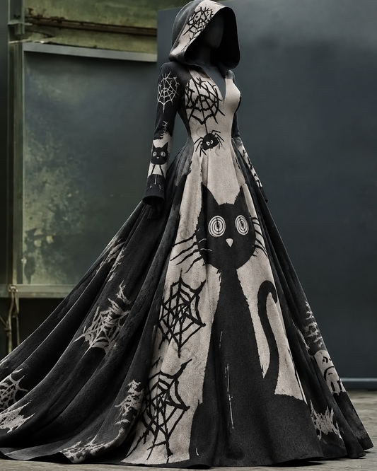 Women's Halloween-Themed Printed Hooded Dress8842