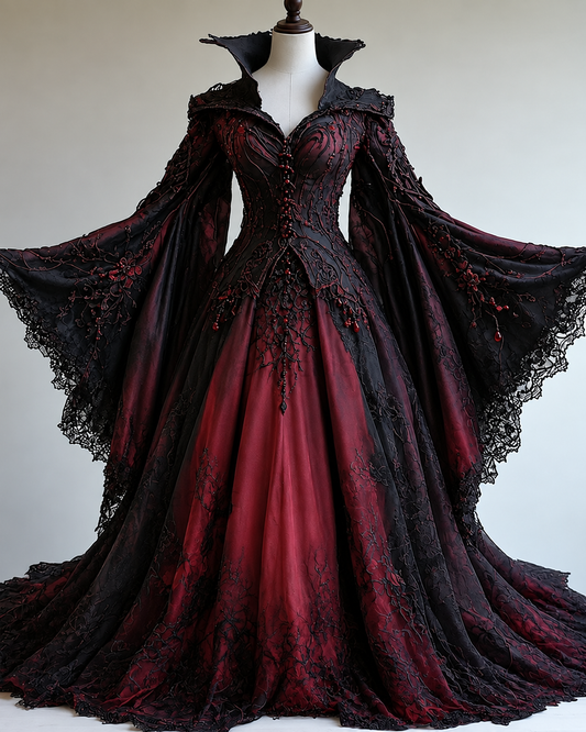 Women's Halloween-themed printed irregular cosplay witch cape batwing sleeve stand collar dress9300