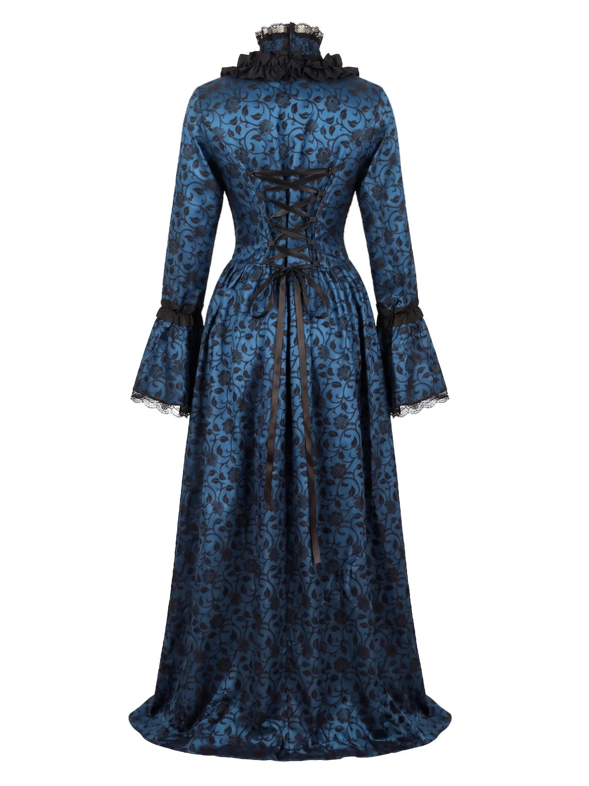 1930s Vintage Victorian Gothic Red Floral Dress with Bell Sleeves