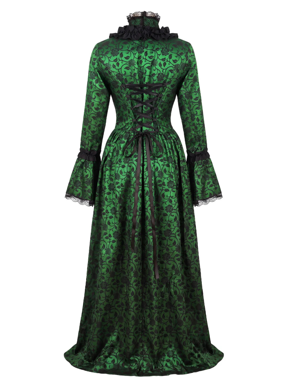 1930s Vintage Victorian Gothic Red Floral Dress with Bell Sleeves