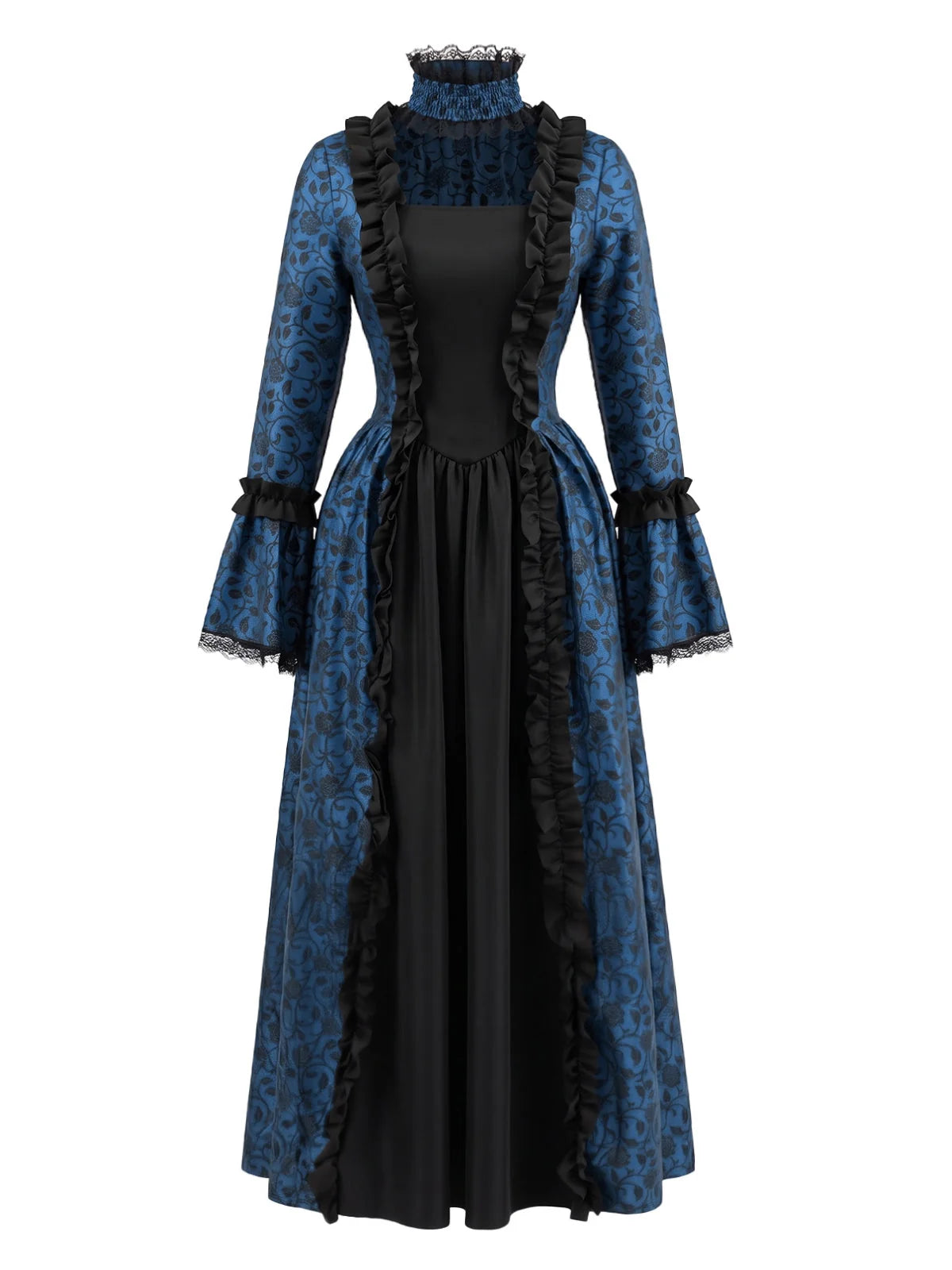 1930s Vintage Victorian Gothic Red Floral Dress with Bell Sleeves