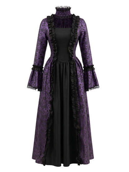 1930s Vintage Victorian Gothic Red Floral Dress with Bell Sleeves