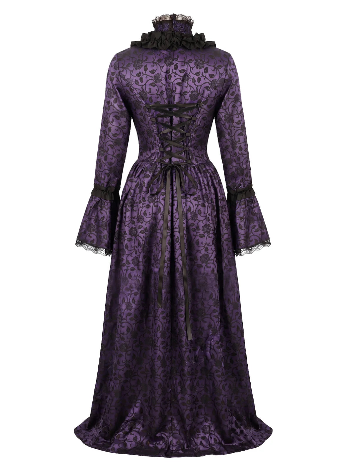 1930s Vintage Victorian Gothic Red Floral Dress with Bell Sleeves