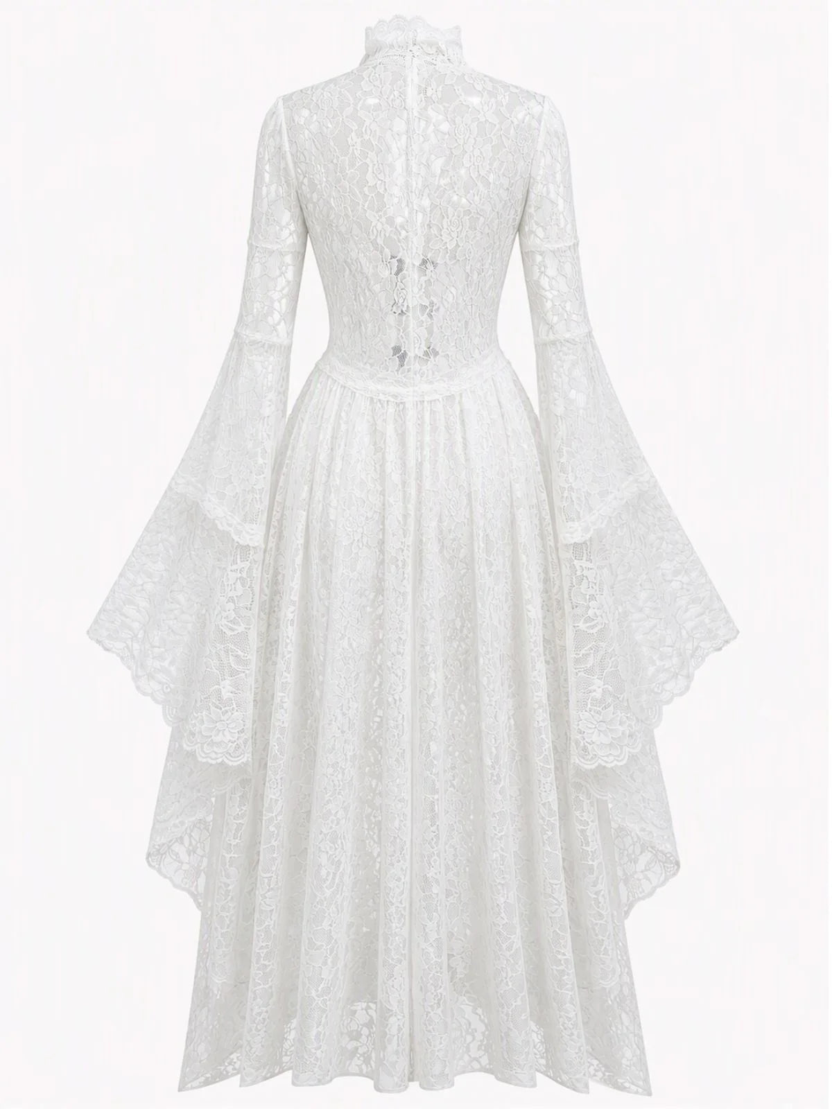 1940s Vintage Medieval High-Neck Lace Dress with Flared Sleeves