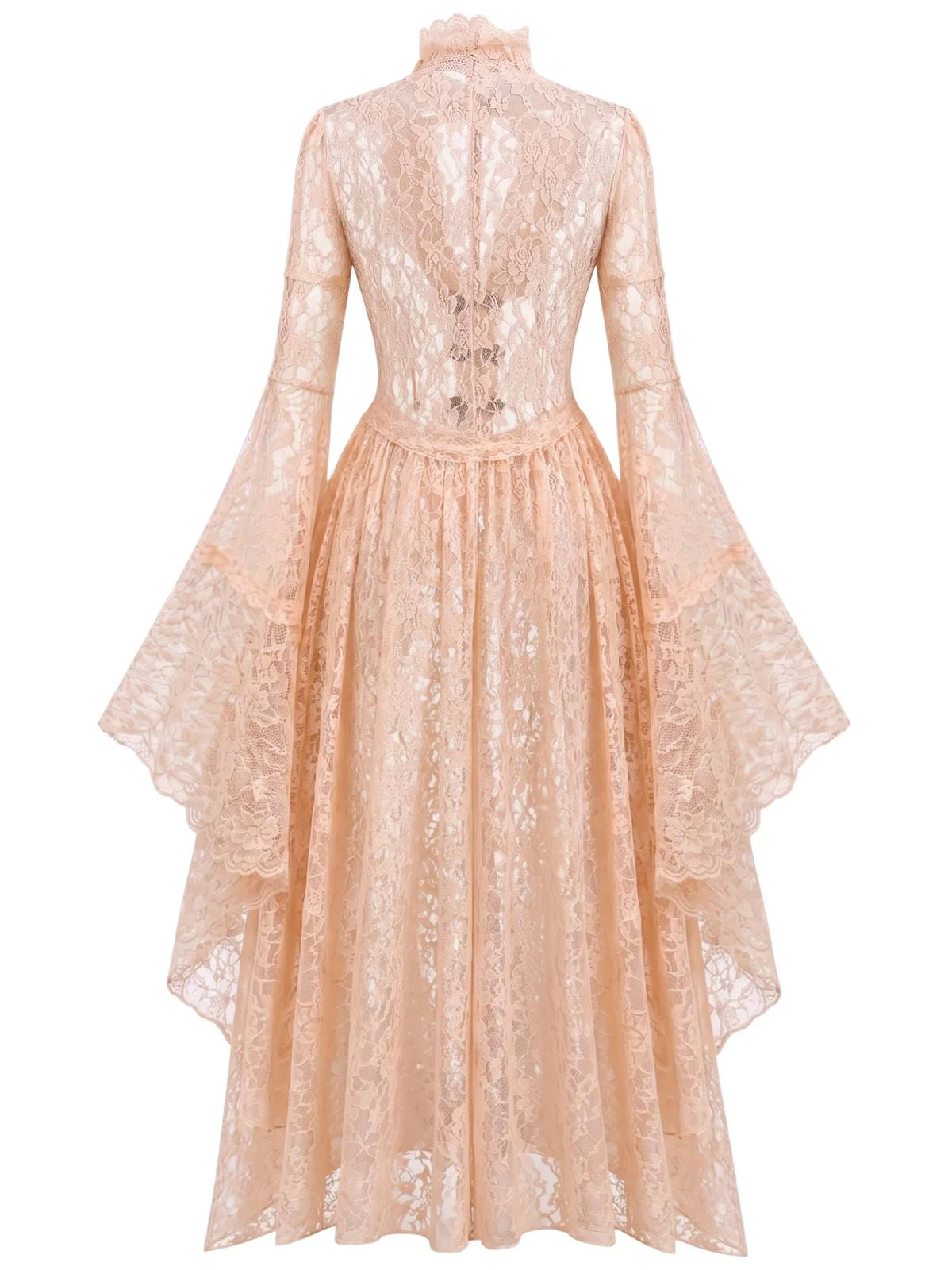1940s Vintage Medieval High-Neck Lace Dress with Flared Sleeves