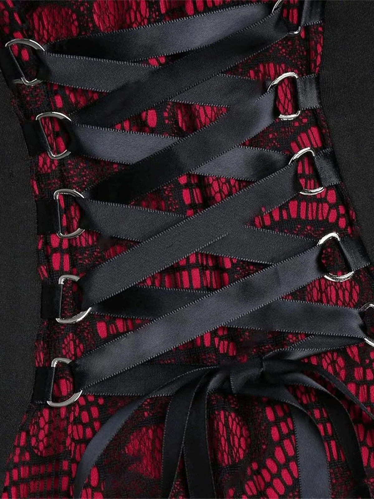 1940s Vintage Black and Burgundy Skull Print Lace Button-Up Dress