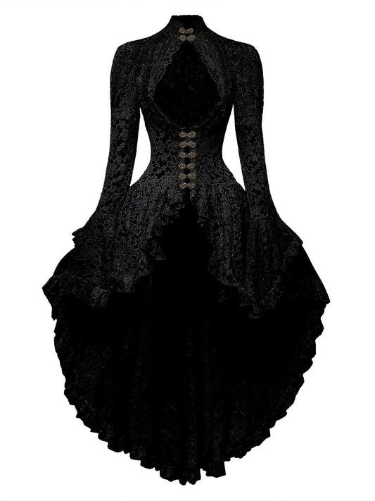 1980s Victorian Black Lace Dress with Leg-of-Mutton Sleeves