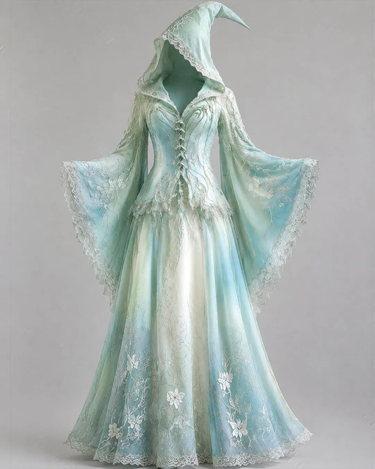 Women's vintage floral embroidered gradient irregular design cape-style batwing sleeve dress6853