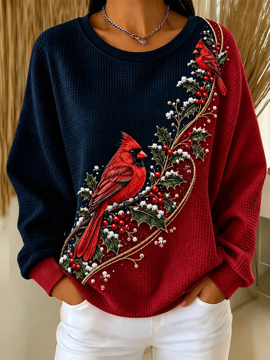 Women'S Christmas Printed Waffle Sweatshirt