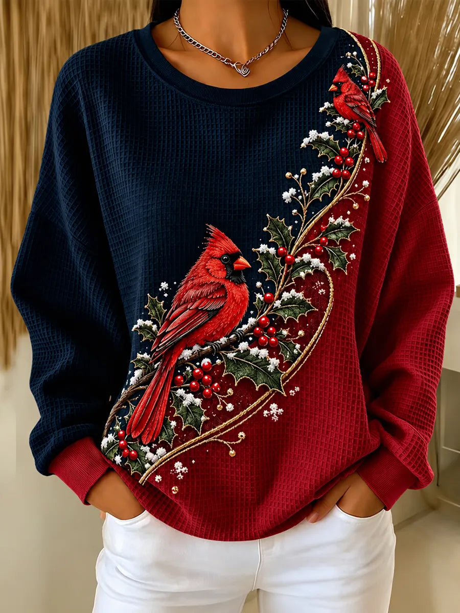 Women's Christmas Cardinal Waffle Sweatshirt - As shown