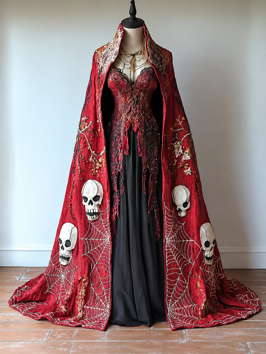 Women's Gothic-Themed Irregular Embroidery Cape Dress Set  2368