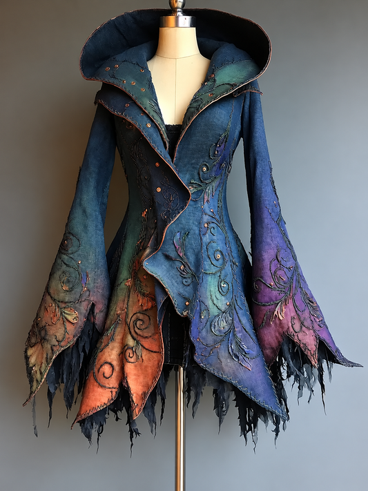 Floral embroidery irregular original design cape coat c890