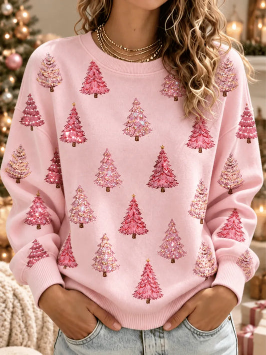 Women's Vintage Christmas tree Print Comfy Sweatshirt