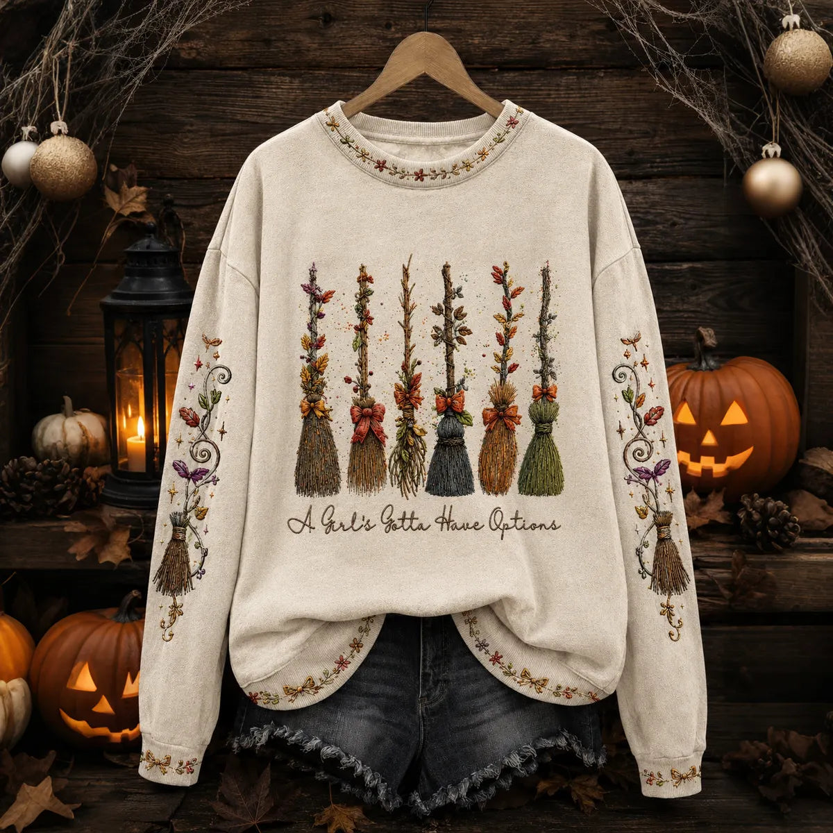 Women's Halloween Witch Art Print Casual Sweatshirt