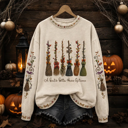 Women's Halloween Witch Art Print Casual Sweatshirt