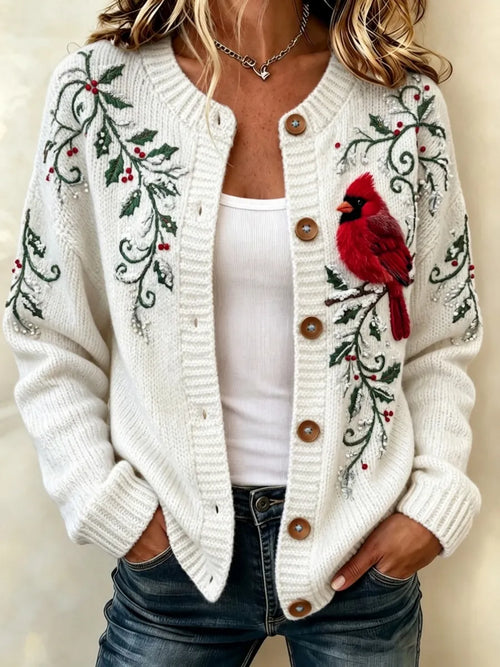 Women's Fall/Winter Christmas Animal-Print Knit Cardigan