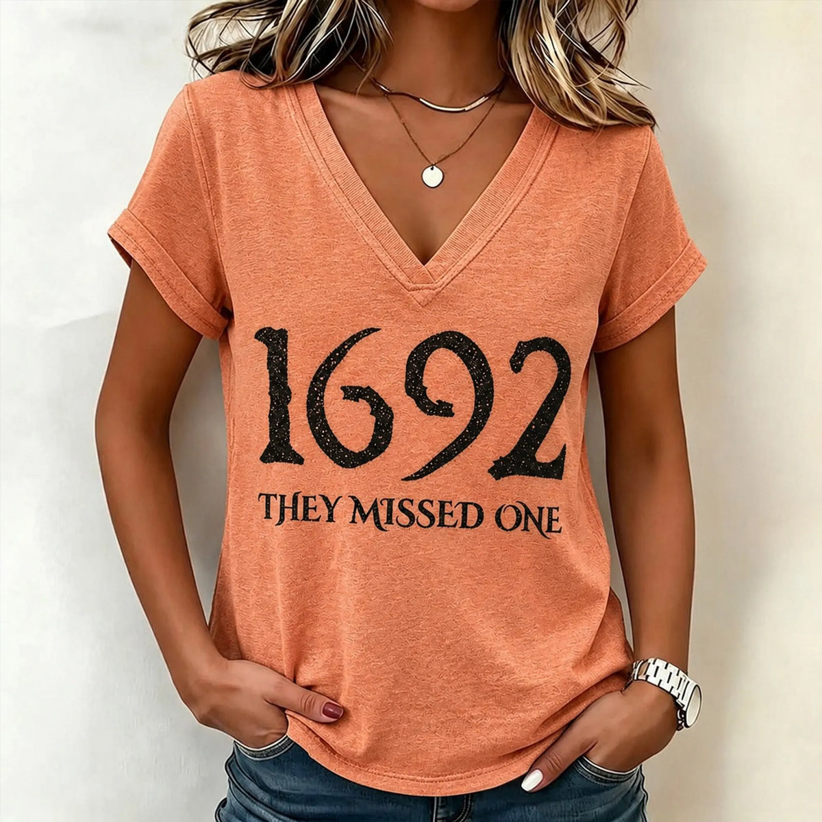 1692 They Missed One Halloween Print Casual T-shirt