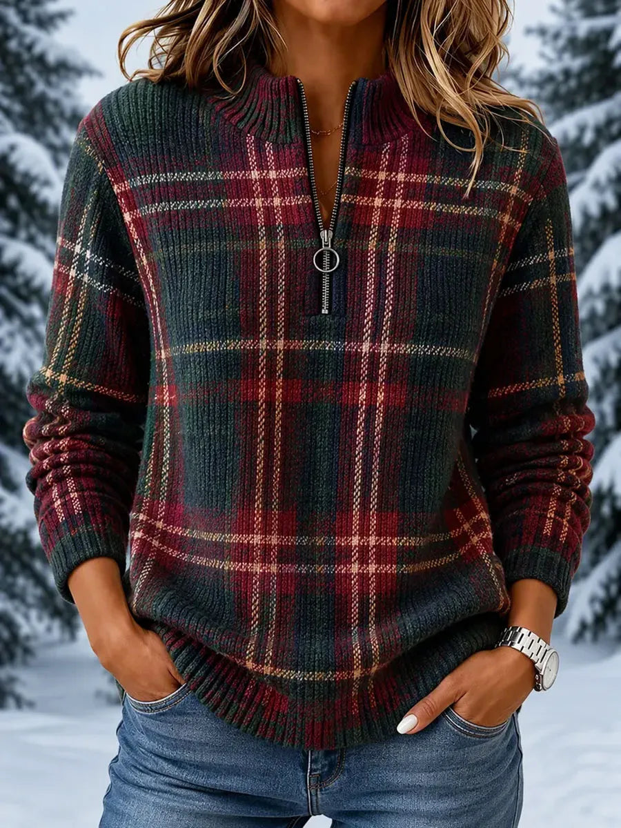 Ladies' Christmas Checkered Zipper Top