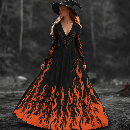 Halloween Witch You Couldn't Burn Flame Celtic Flowy Maxi Dress
