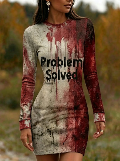 Women's Bloody Problem Solved Halloween Art Print Bodycon Mini Dress