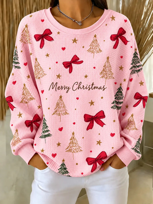 Women's Christmas Tree And Bow Printed Casual Sweatshirt
