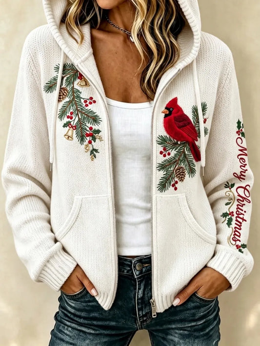 Women's Christmas Animal-Themed Hooded Knit Cardigan