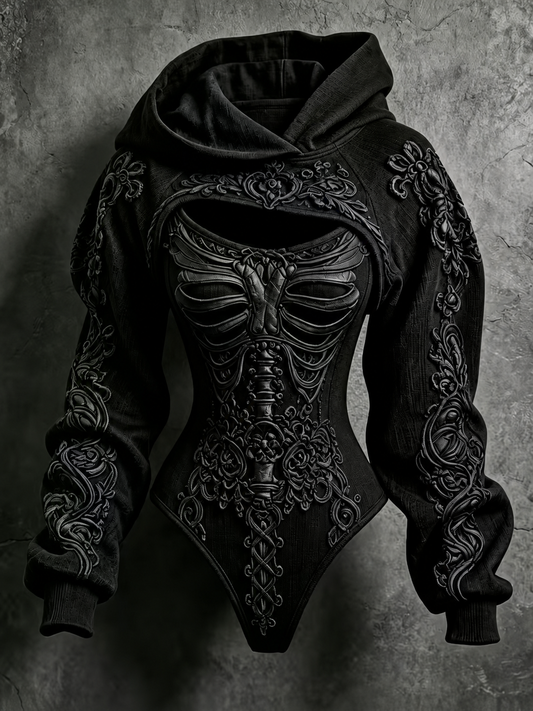 Women's Gothic Skeleton Hoodie Two-Piece Set
