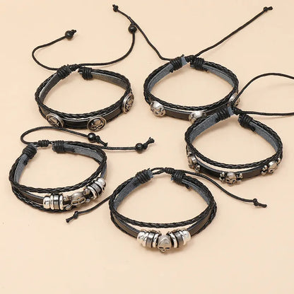 Skull Beaded Leather Bracelet