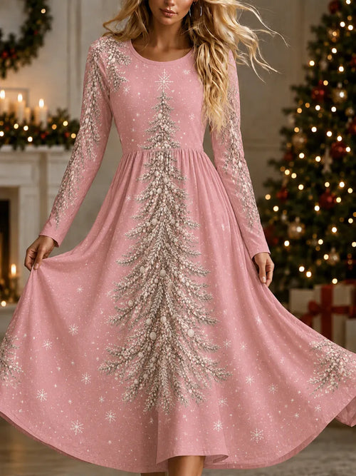 Women's Christmas-Themed Long-Sleeved Maxi Dress