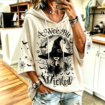 Women's Retro Halloween Witch Letter Bat Spider Web Print Hoodie