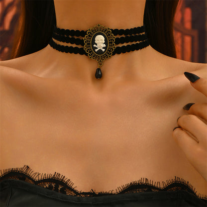 Vintage Gothic Skeleton Diamond Pendant Choker