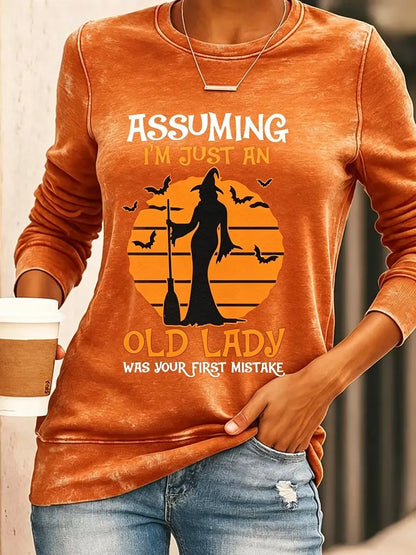 Assuming I'm Just An Old Lady Women's Halloween Print Pattern Casual  Crew Neck Sweatshirt