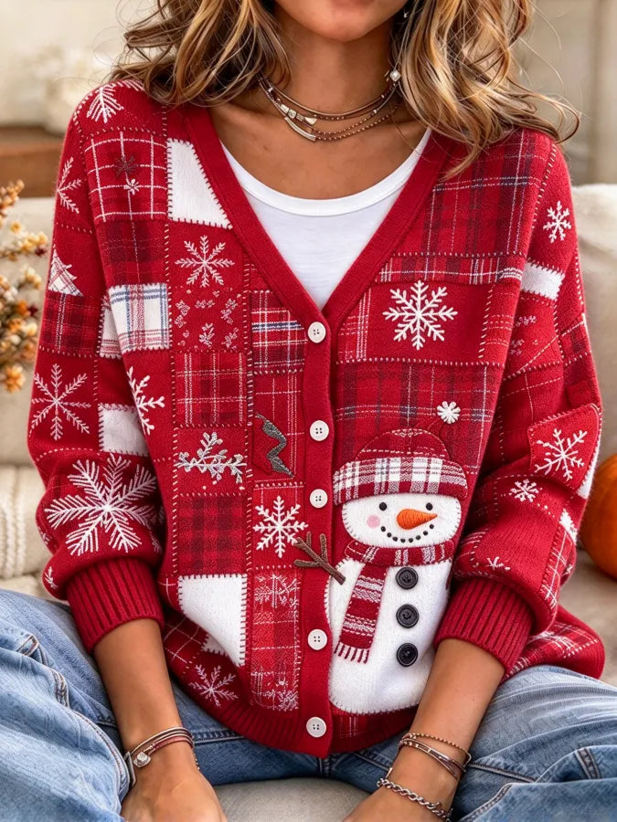 Women'S Casual Christmas Checkered Knitted Cardigan