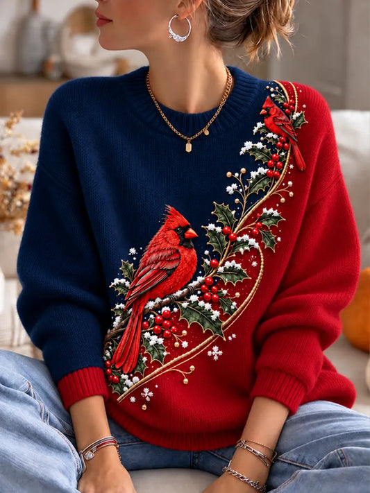 Women’s Christmas Cardinal and Holly Berry Print Top