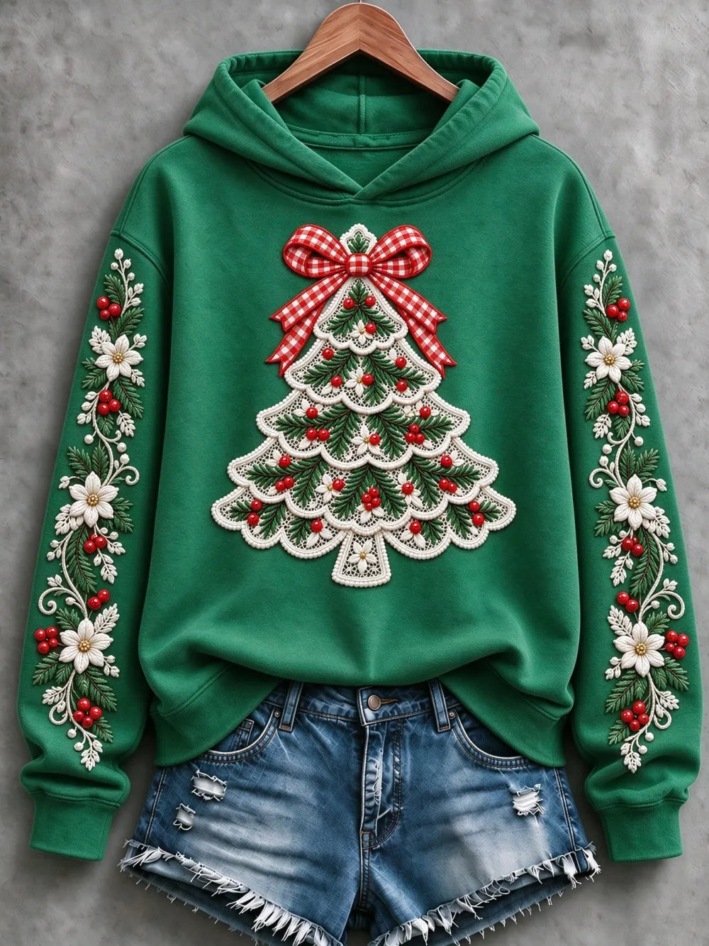 Women'S Christmas Tree Printed Casual Hoodie