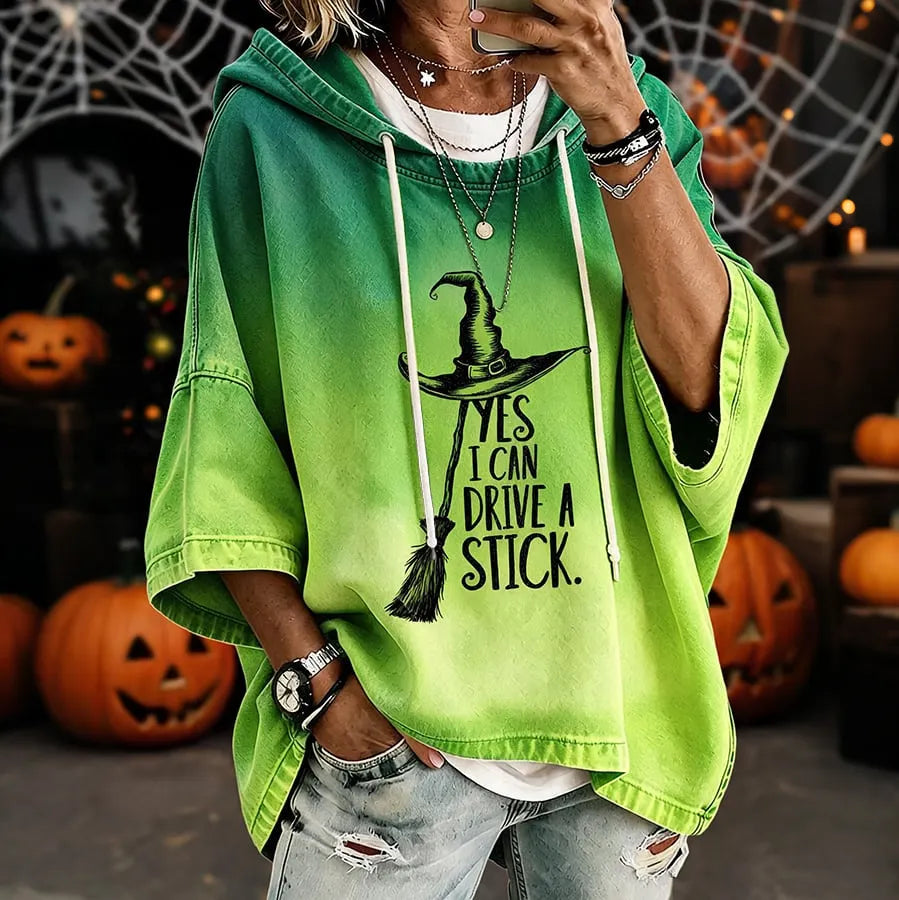 Women's Retro Gradient Letter Witch Print Hoodie